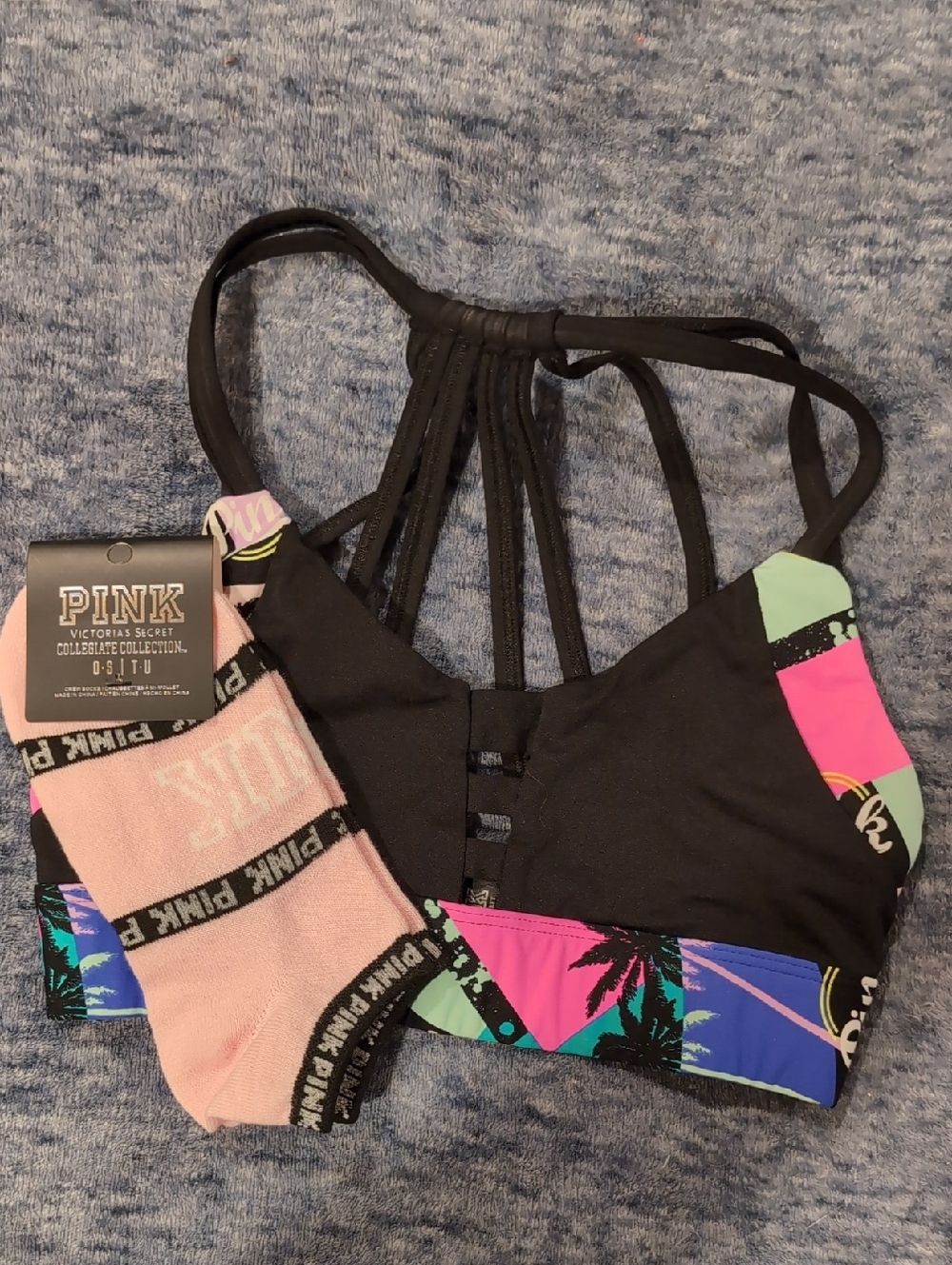 Victoria's Secret PINK Black Bikini Top And NWT Socks